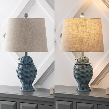 Margie Wicker 20.5" Bohemian Rustic Iron LED Table Lamp - JONATHAN Y